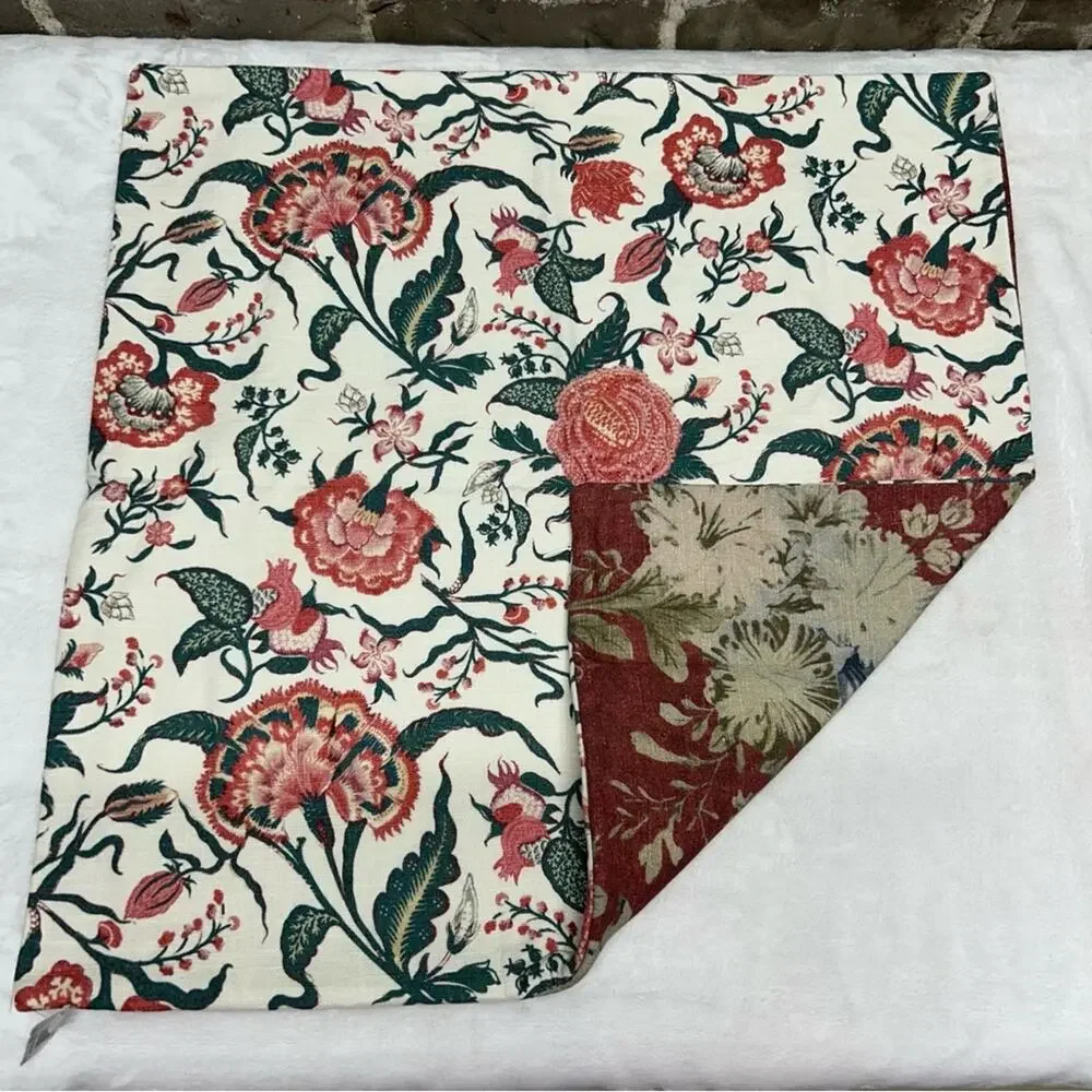 Pottery Barn Seely Floral Reversible Printed Accent Pillow Cover Cream Red NEW